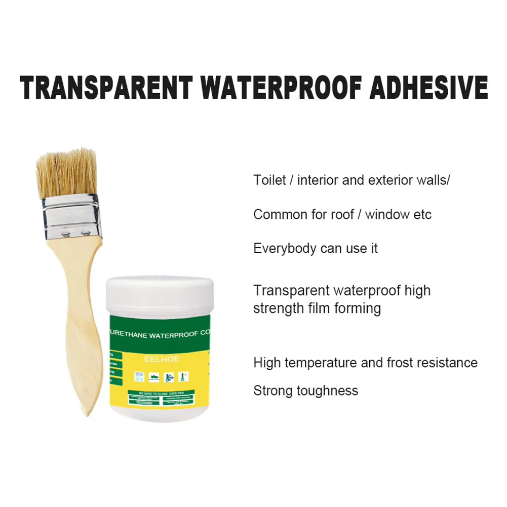 Sealant Waterproof Glue with Brush, Waterproof Invisible Paste Mighty Repair Adhesive Polyurethane Leak-Proof Coating for Home Bathroom Roof (100 grams)