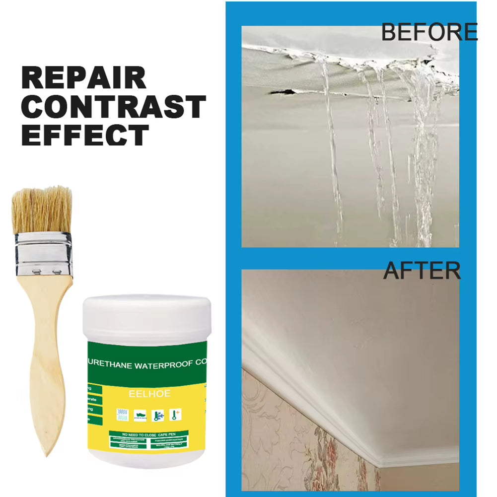 Sealant Waterproof Glue with Brush, Waterproof Invisible Paste Mighty Repair Adhesive Polyurethane Leak-Proof Coating for Home Bathroom Roof (100 grams)